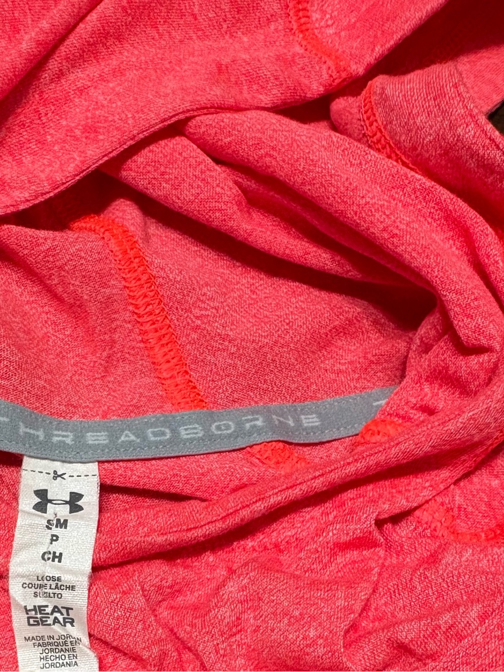 Under Armour Threadborne HeatGear Hoodie Heather Coral Red Pullover Size S - Picture 5 of 10